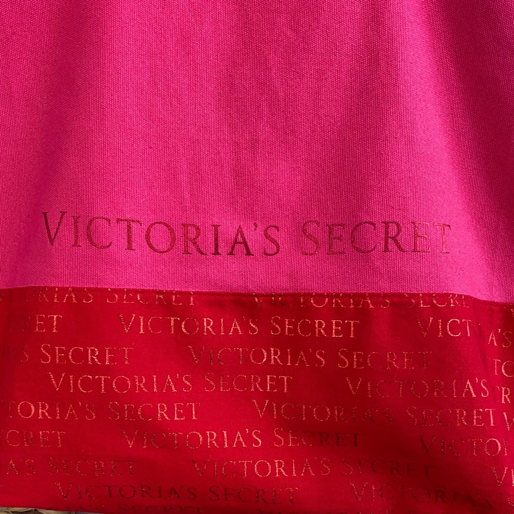 Victoria's Secret Vibrant Pink and Red Canvas Tote Metallic Beach Summer Travel - Picture 3 of 16